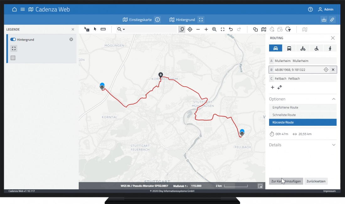 Ein Bildschirm auf dem ein Beispiel für Routing abgebildet ist