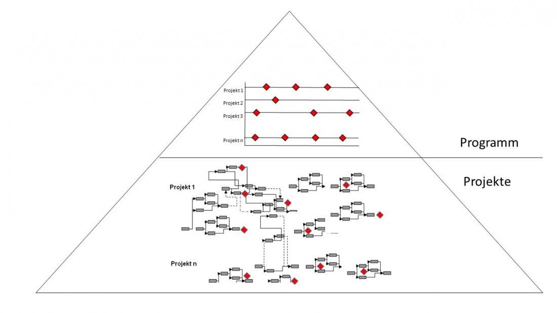 Grafik, die den Zusammenhang von Zusammenhang von Programm und Projekten darstellt