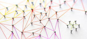 Bunte Fäden sind zu einem Netzwerk verbunden
