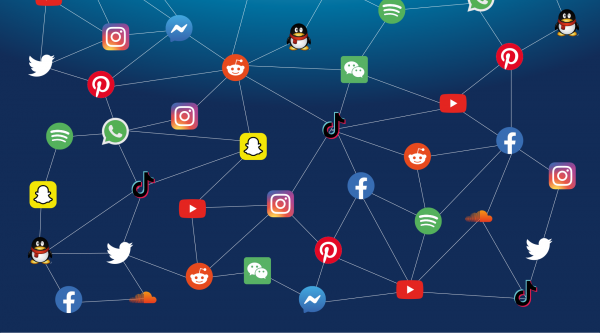 Miteinander vernetzte Social-Media-Symbole