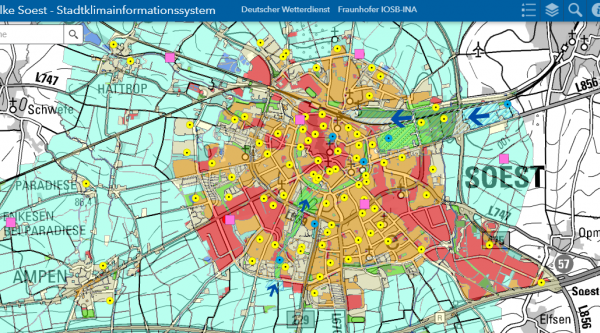 Karte Soest mit Sensorstandorten