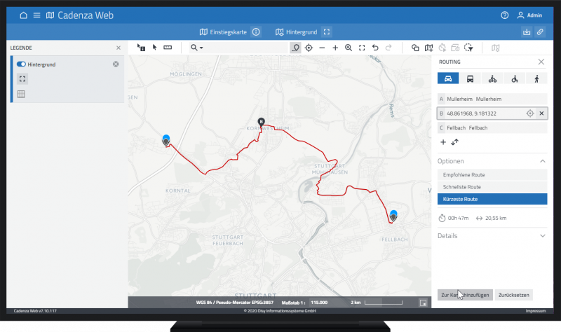 Ein Bildschirm auf dem ein Beispiel für Routing abgebildet ist