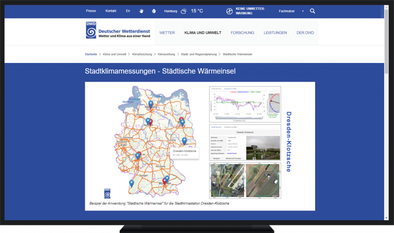 DWD-Webmodul "Wärmeinsel - Stadtklimastationen" DWD-Webmodul "Wärmeinsel - Stadtklimastationen"