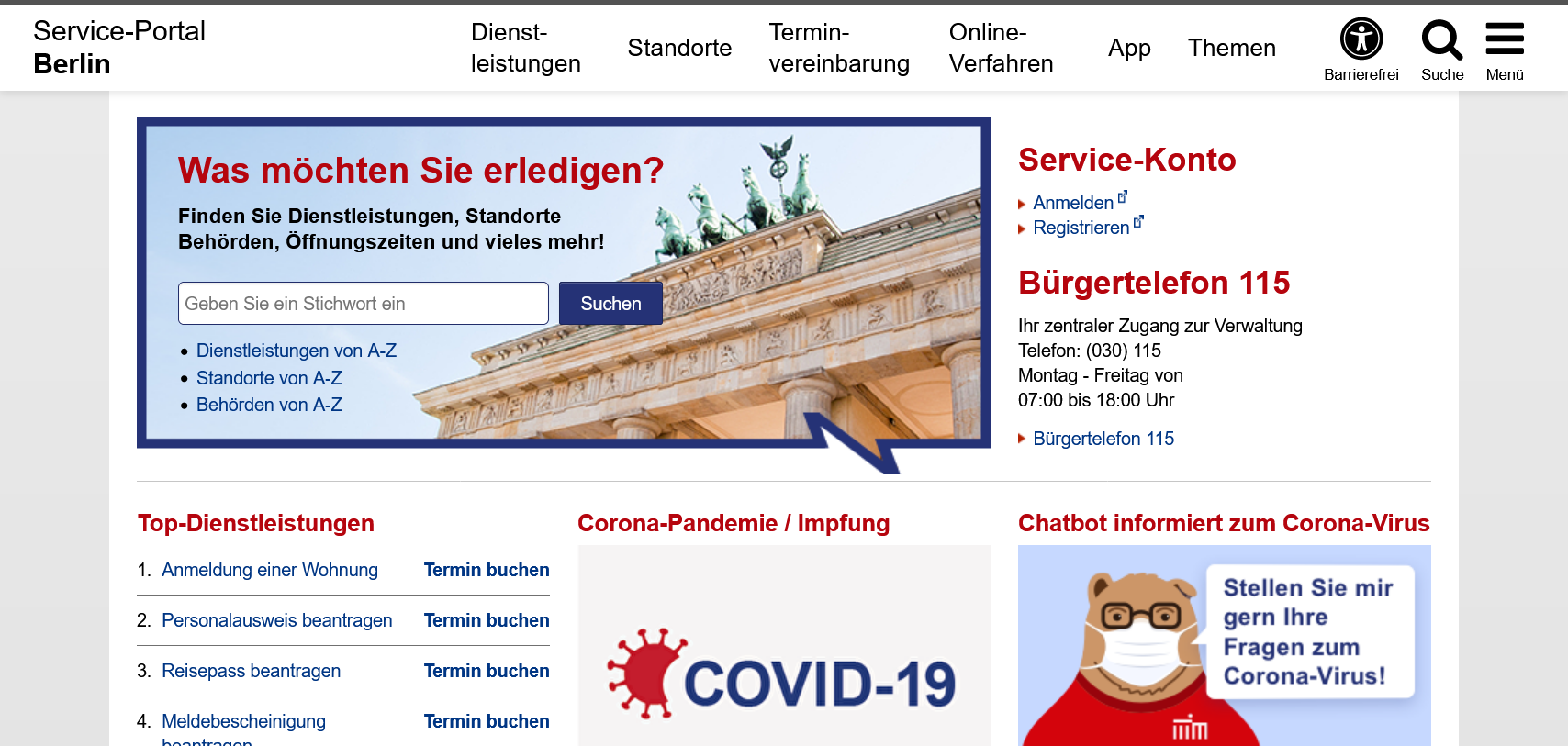 Screenshot Serviceportal Berlin 