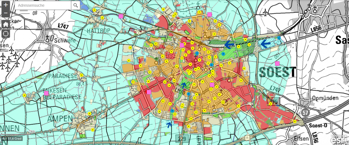 Karte Soest mit Sensorstandorten